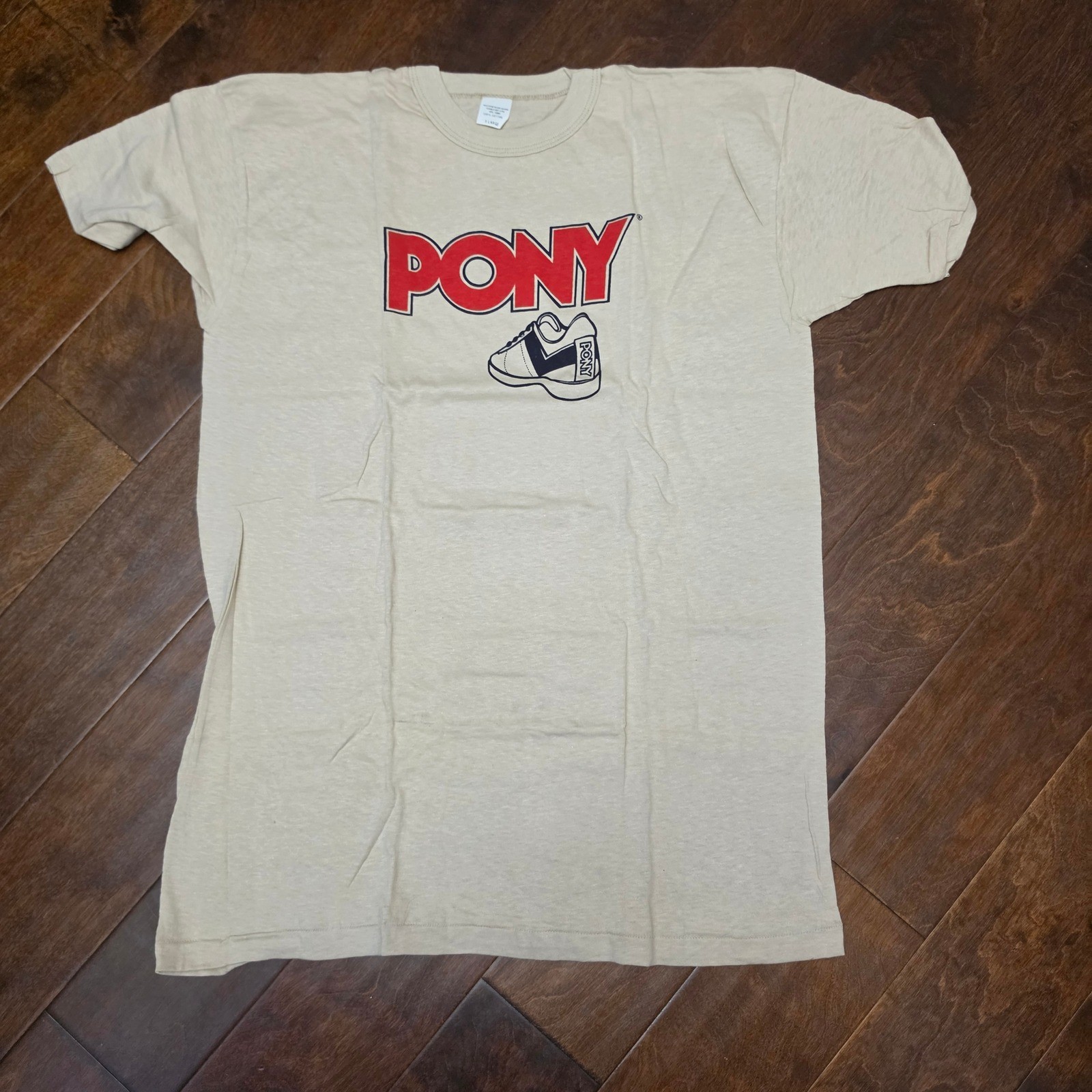 Vintage Pony Graphic T-Shirt Mens XL Tan Vintage Dead Stock Sneaker Logo Cotton Vintage Pony Graphic T-Shirt Mens XL Tan Vintage Dead Stock Sneaker Logo Cotton
