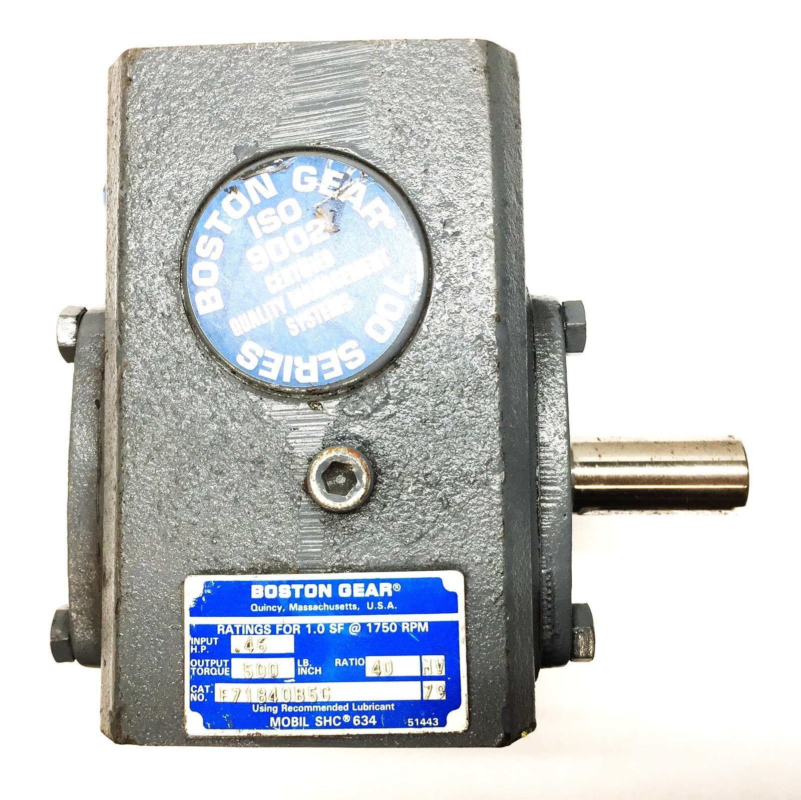 Boston Gear 40:Ratio Input HP: .46 Output: 500 Gear Reducer Boston F71840B5G NOS Boston Gear 40:Ratio Input HP: .46 Output: 500 Gear Reducer Boston F71840B5G NOS
