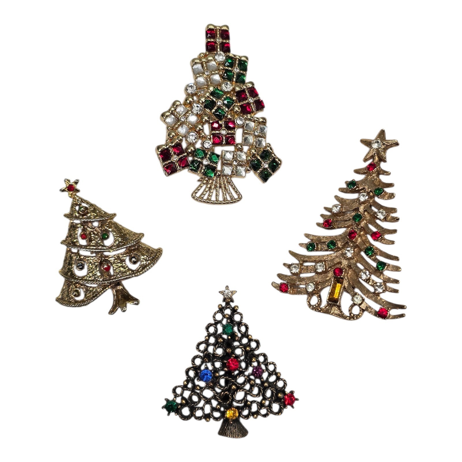 4 Vintage Christmas Tree Brooch Pin Lot 2 SIGNED JJ Jonette Rhinestone Holiday 4 Vintage Christmas Tree Brooch Pin Lot 2 SIGNED JJ Jonette Rhinestone Holiday