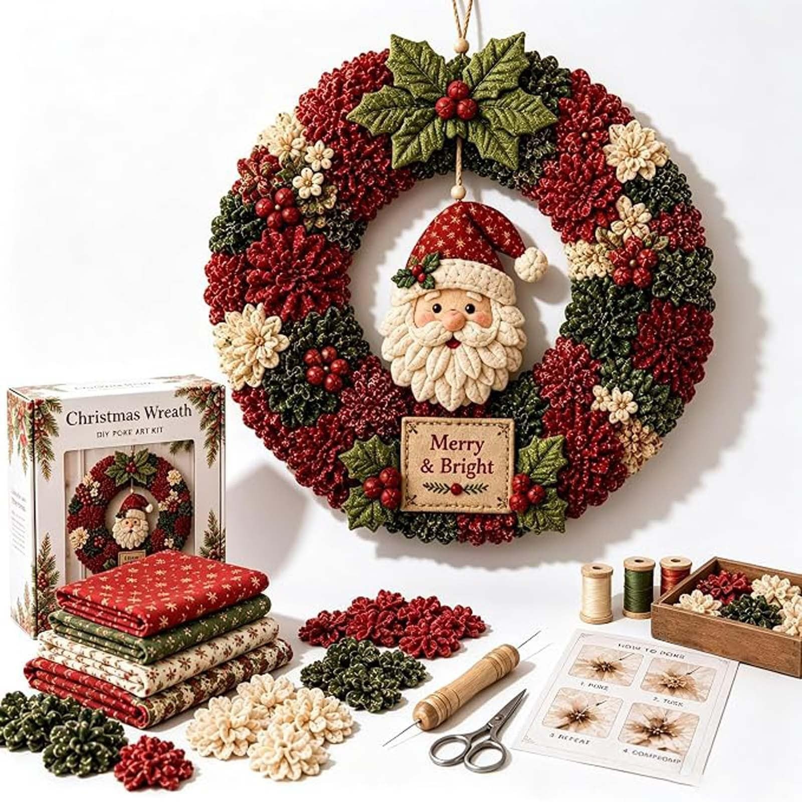 3D Fabric Poke Wreath DIY Kit, Christmas Wreath DIY Kits for Adults 3D Fabric Poke Wreath DIY Kit, Christmas Wreath DIY Kits for Adults