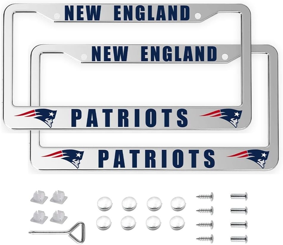 New England Patriots Aluminum Metal Silver License Plate Frame Auto Truck Car New England Patriots Aluminum Metal Silver License Plate Frame Auto Truck Car