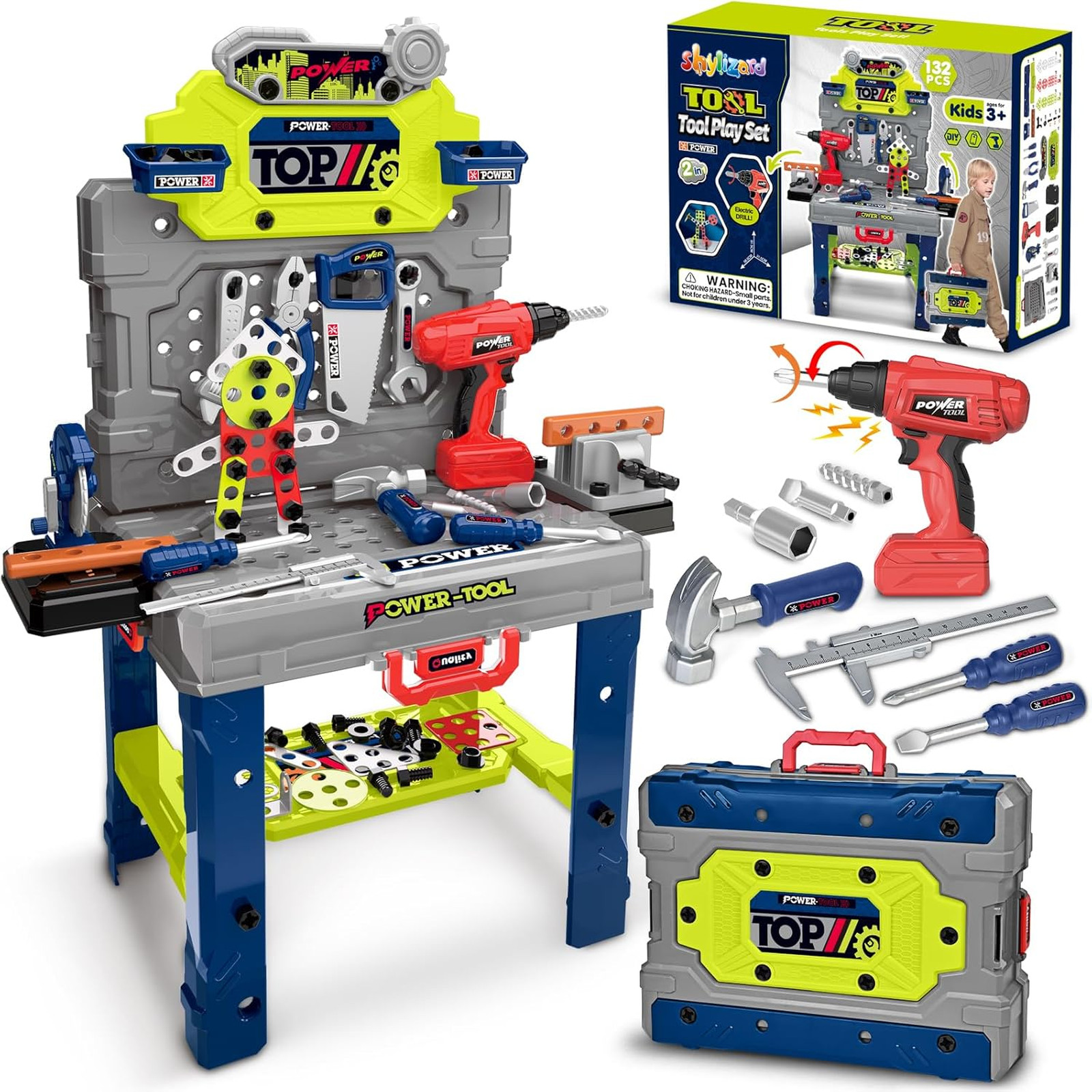 Kids Tool Bench with Realistic Electric Drill, 132 PCS Toddler Tool Set Kids Tool Bench with Realistic Electric Drill, 132 PCS Toddler Tool Set