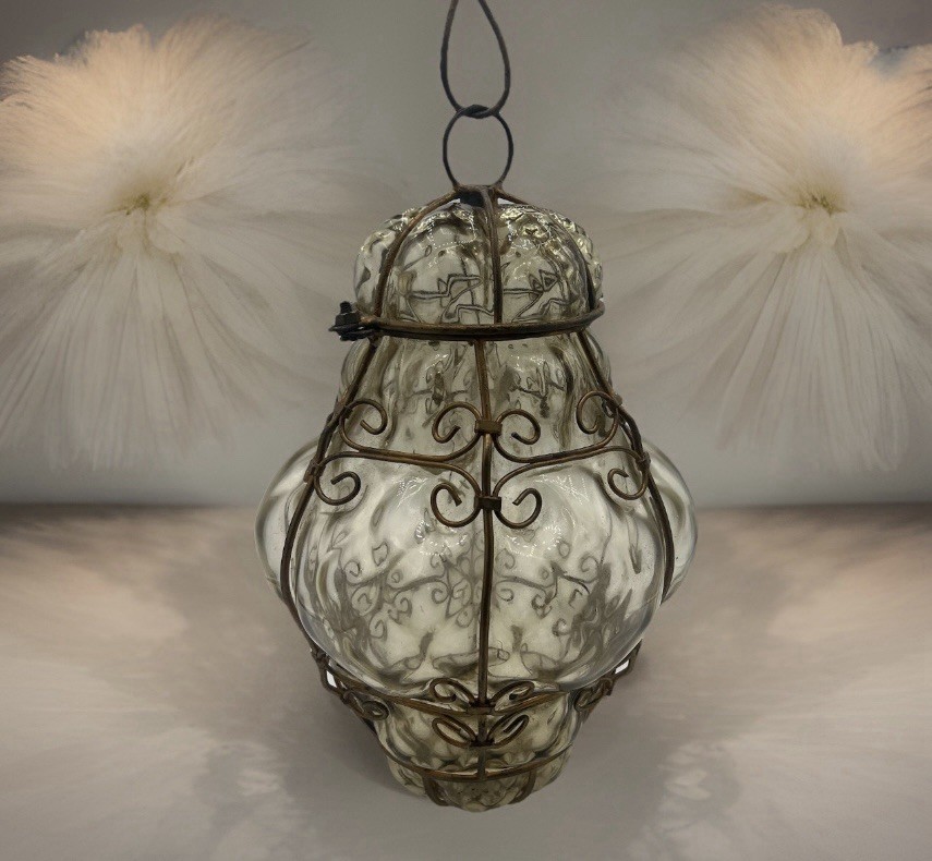 Vintage Venetian Blown Caged Glass Ceiling Light Italian Chandelier Murano Vintage Venetian Blown Caged Glass Ceiling Light Italian Chandelier Murano