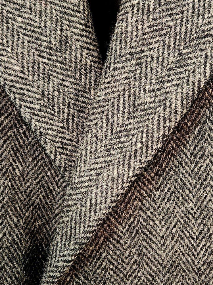 Harris Tweed Vintage Mens Overcoat Coat Size 42 Black White Herringbone Wool EUC