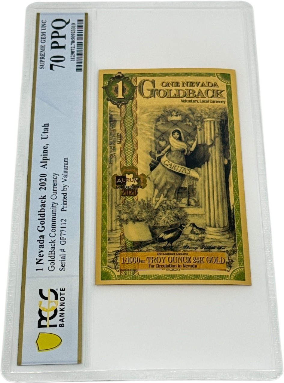 2020 Nevada 1 Goldback PCGS 70 *FIRST VINTAGE YEAR* (Caritas, Charity)