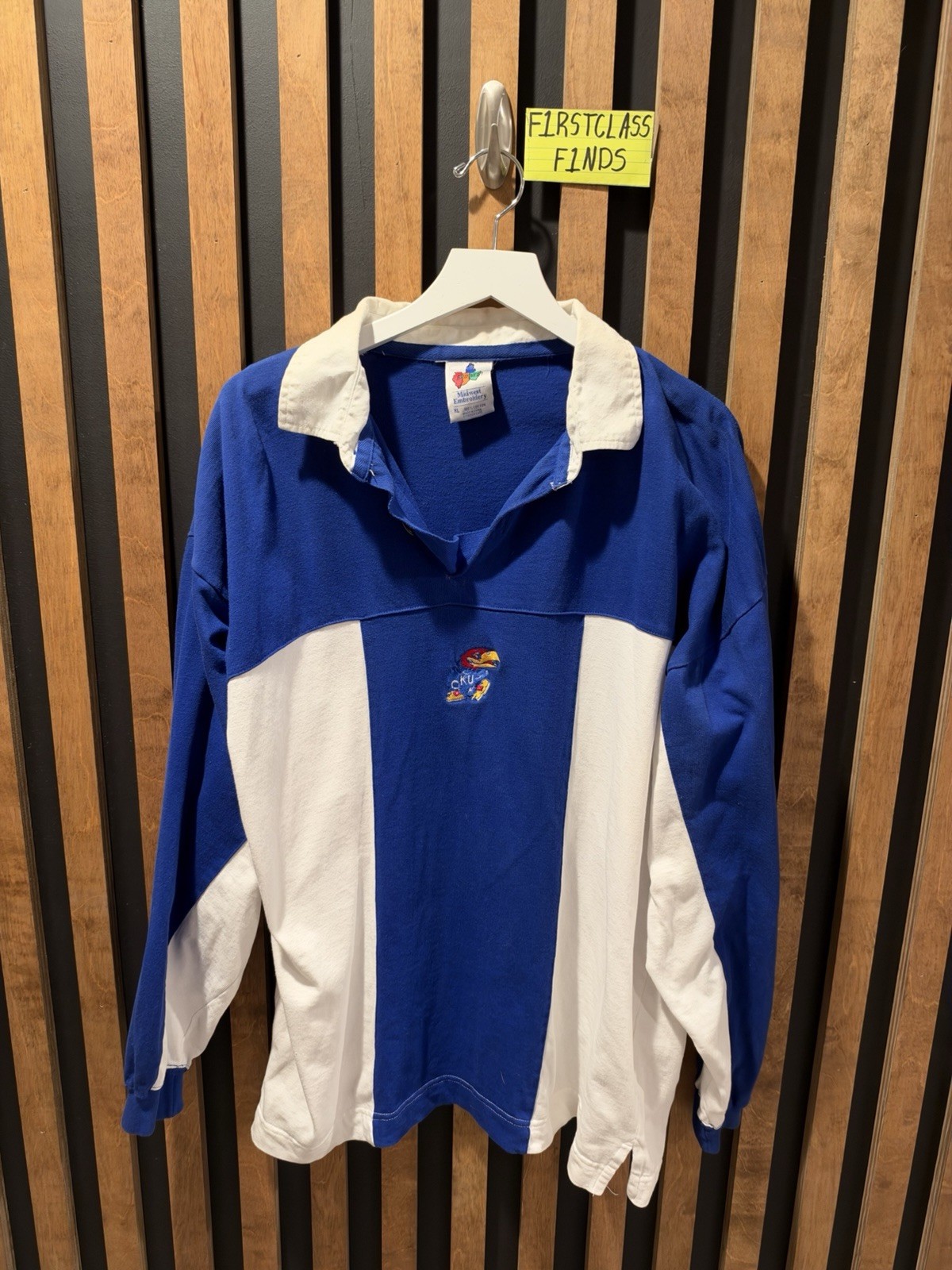 VINTAGE 90s Midwest Embroidery Kansas University KU Jayhawks Long Sleeve Rugby VINTAGE 90s Midwest Embroidery Kansas University KU Jayhawks Long Sleeve Rugby