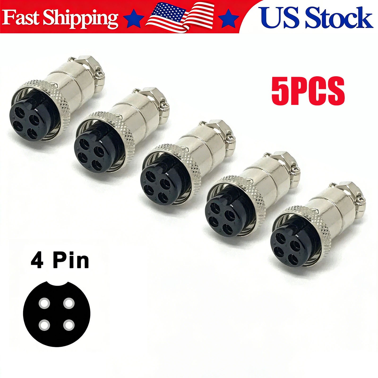 5 PCS 4 Pin Ham & CB Radio MIC Microphone Connector Female Plug Solder Type 5 PCS 4 Pin Ham & CB Radio MIC Microphone Connector Female Plug Solder Type