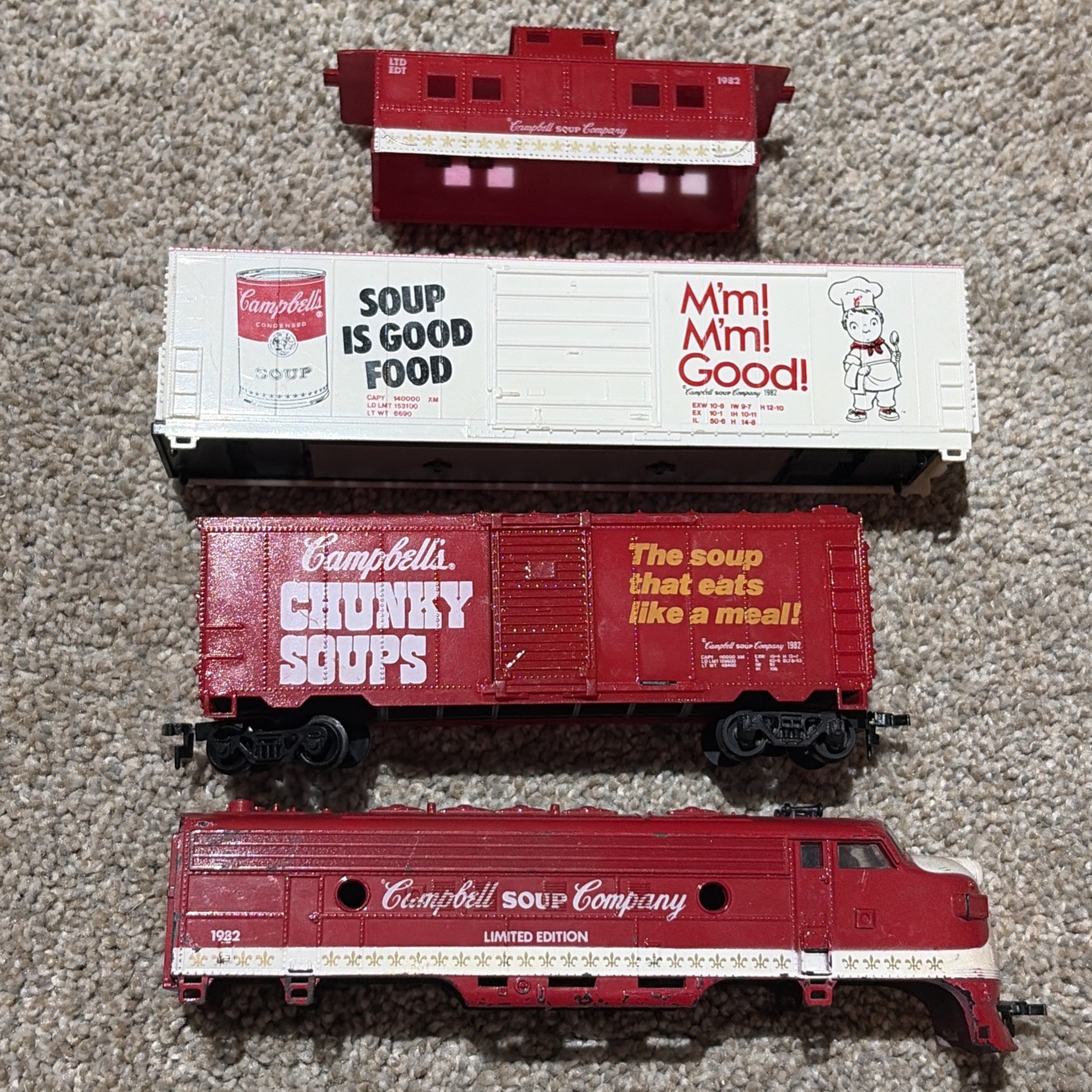 4 Vintage Life Like HO Scale Campbell\'s Soups Train Cars 4 Vintage Life Like HO Scale Campbell\'s Soups Train Cars