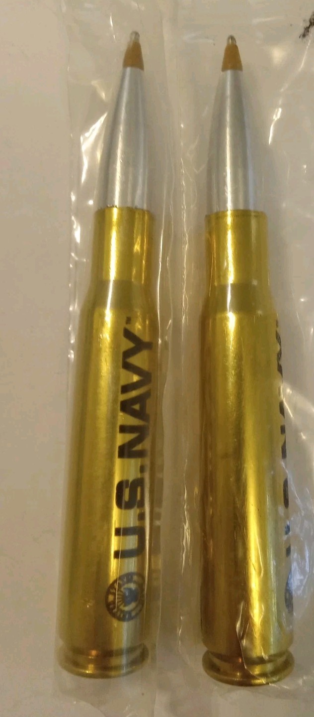 Pair of US Navy Novelty Ballpoint Pens - Heavy Brass Finish Writing Instrument Pair of US Navy Novelty Ballpoint Pens - Heavy Brass Finish Writing Instrument