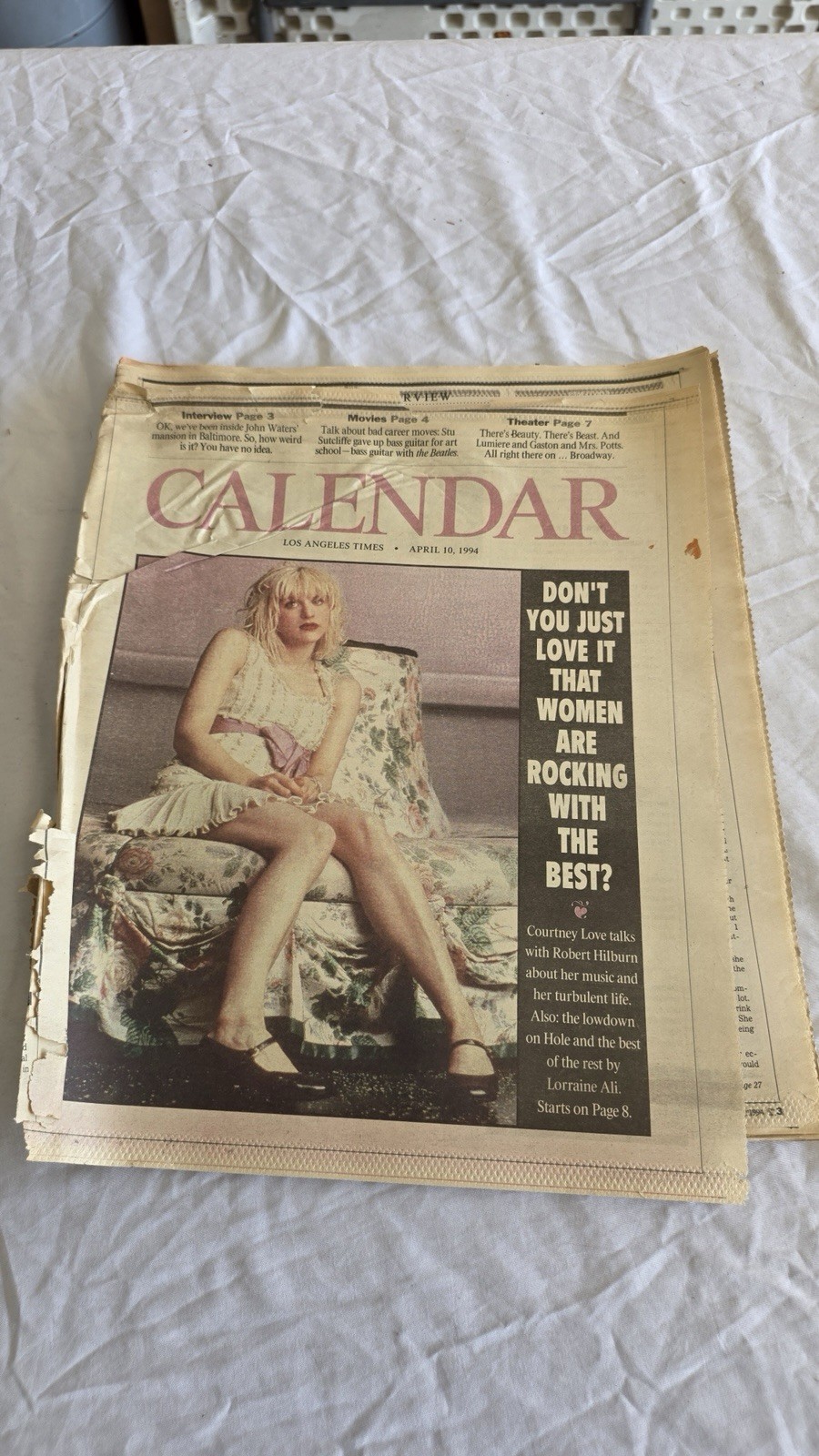 1994 LA Times Calendar Courtney Love Hole Kurt Cobain Vintage Newspaper 1994 LA Times Calendar Courtney Love Hole Kurt Cobain Vintage Newspaper
