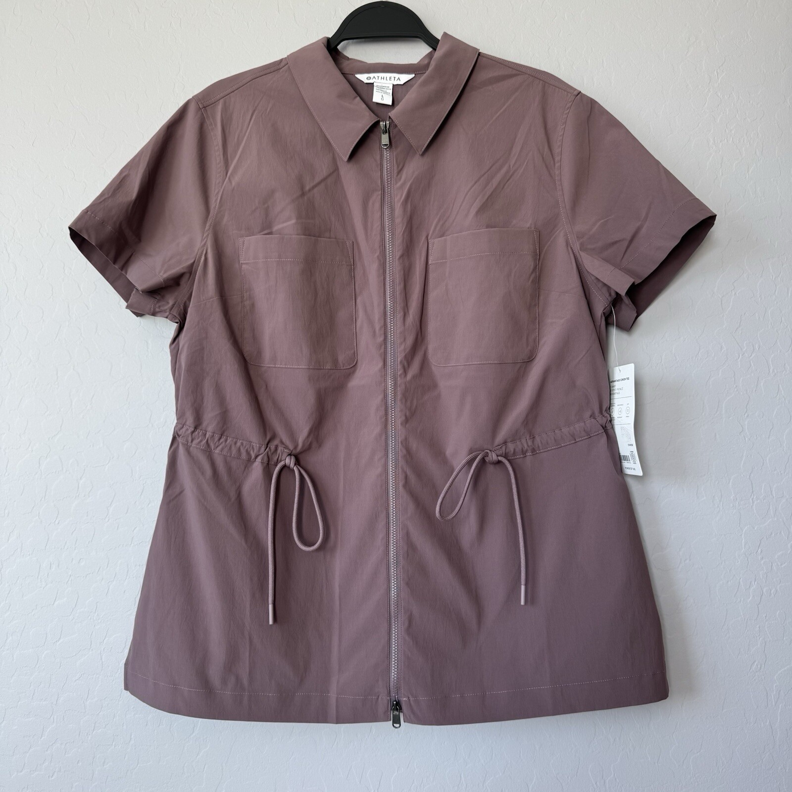 NWT Athleta Large Blush Purple Advantage Cinch Tee Full Zip Short Sleeve Top