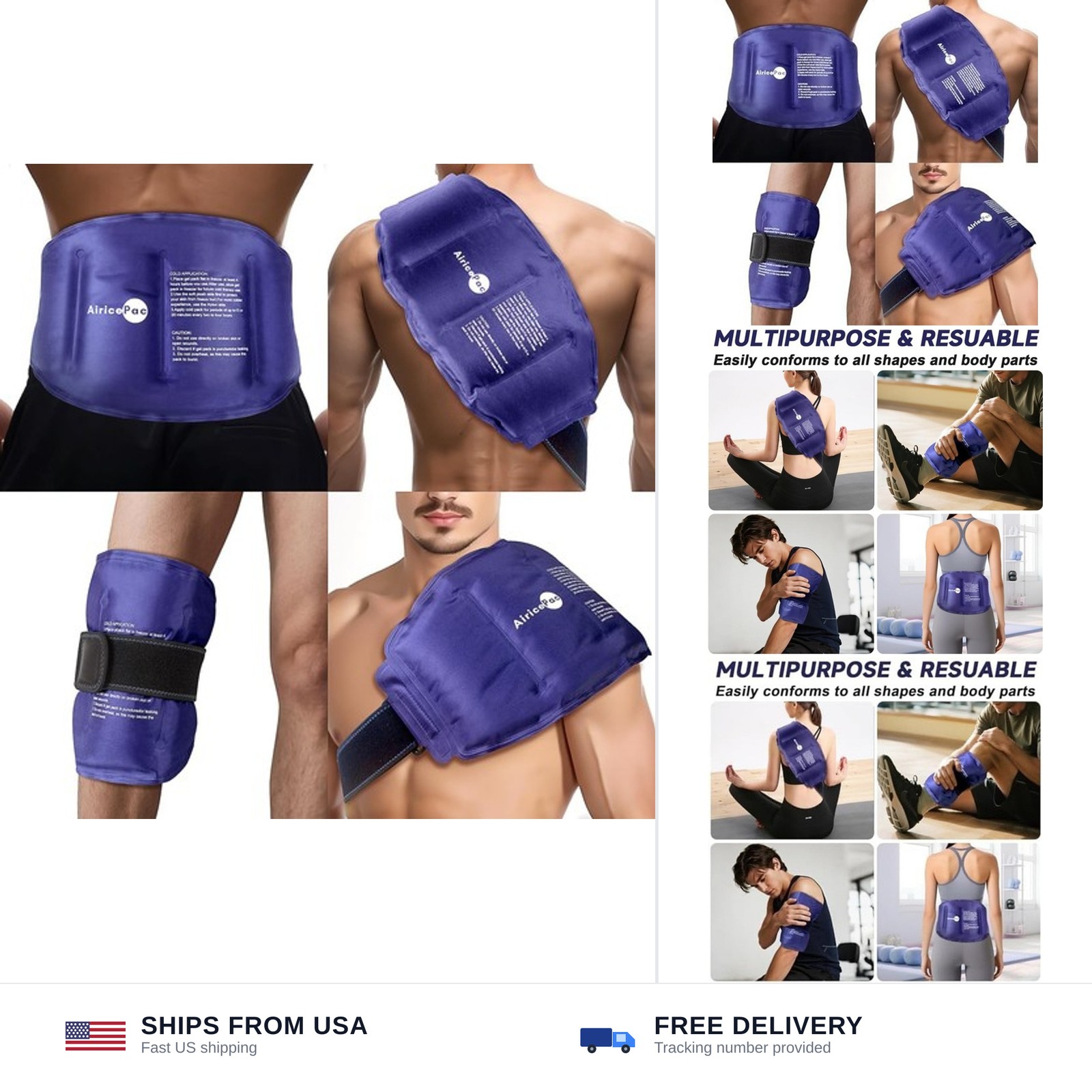 AiricePac Gel ice pack 16x9 large reusable cold compress for knee back shoulder AiricePac Gel ice pack 16x9 large reusable cold compress for knee back shoulder