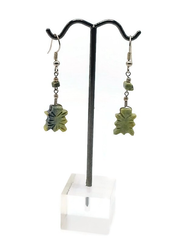 Handmade Alpaca Earrings with Natural Serpentine Stone Peruvian Crafts Handmade Alpaca Earrings with Natural Serpentine Stone Peruvian Crafts