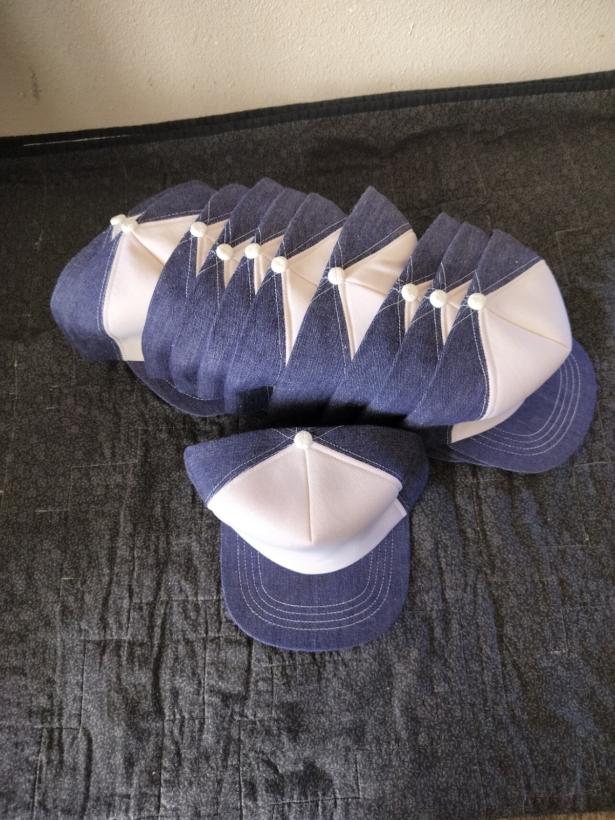 Vtg Denim/White trucker hats Lot Of 11 Fitted NOS Deadstock USA made Vtg Denim/White trucker hats Lot Of 11 Fitted NOS Deadstock USA made