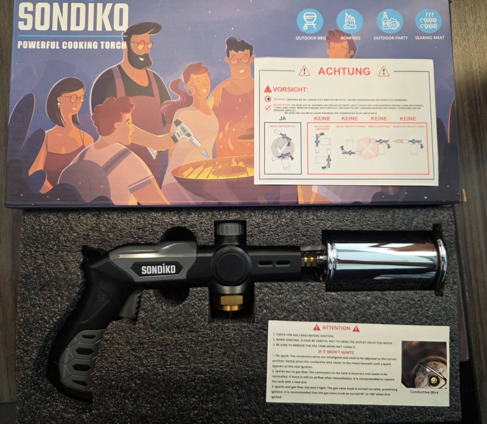 Sondiko Powerful Grill & Cooking Propane Torch, Adjustable Wood Torch Burner