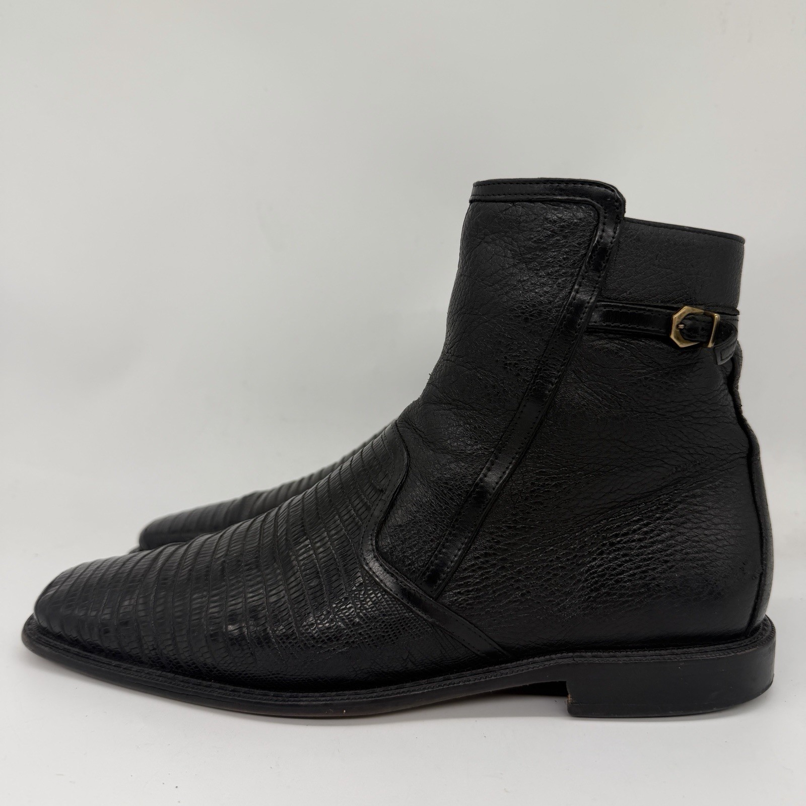 FRANCO CUADRA Men’s Black Lizard Leather Side Zip Boots 28 / US 9