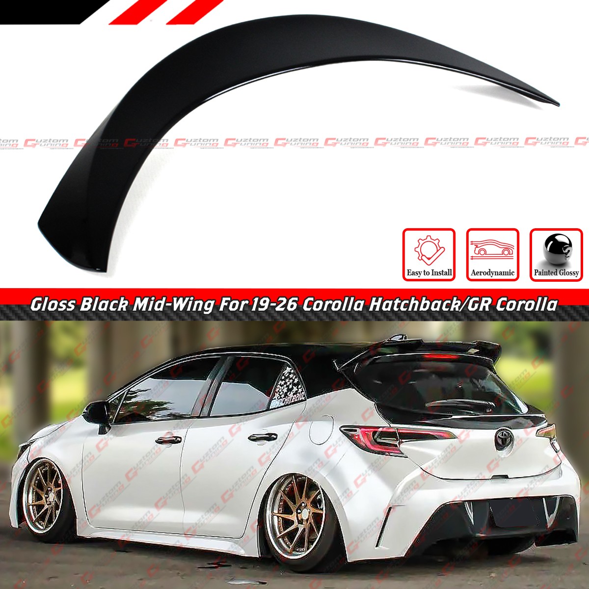 FOR 19-26 TOYOTA COROLLA 5DR HATCHBACK GLOSS BLACK JDM TAILGATE MID SPOILER WING FOR 19-26 TOYOTA COROLLA 5DR HATCHBACK GLOSS BLACK JDM TAILGATE MID SPOILER WING