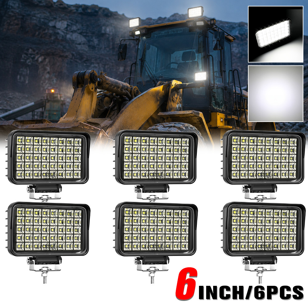 6PCS Flood Beam 6inch LED Work Lights For Truck 12V 24V Tractor offroad Powerful