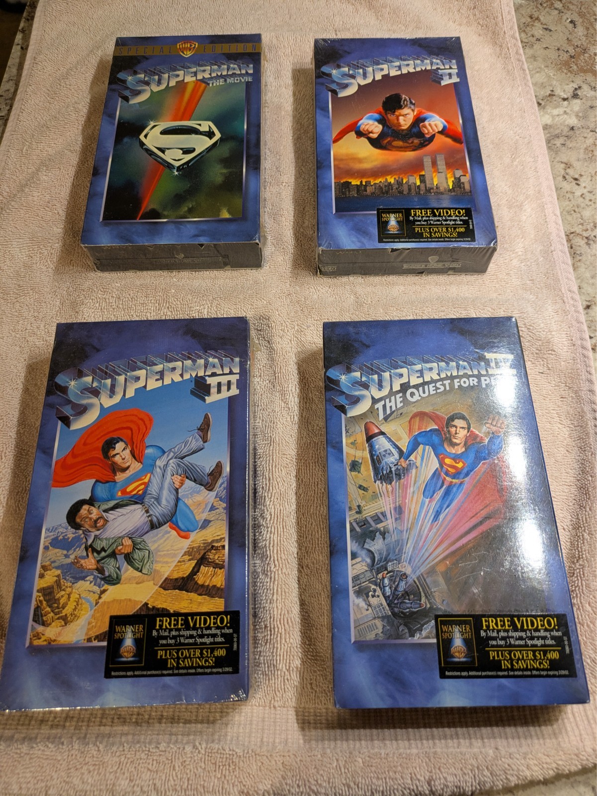 VINTAGE-1978-[NEW IN WRAPPER] SUPERMAN-VHS-4 PIECE MOVIE SET