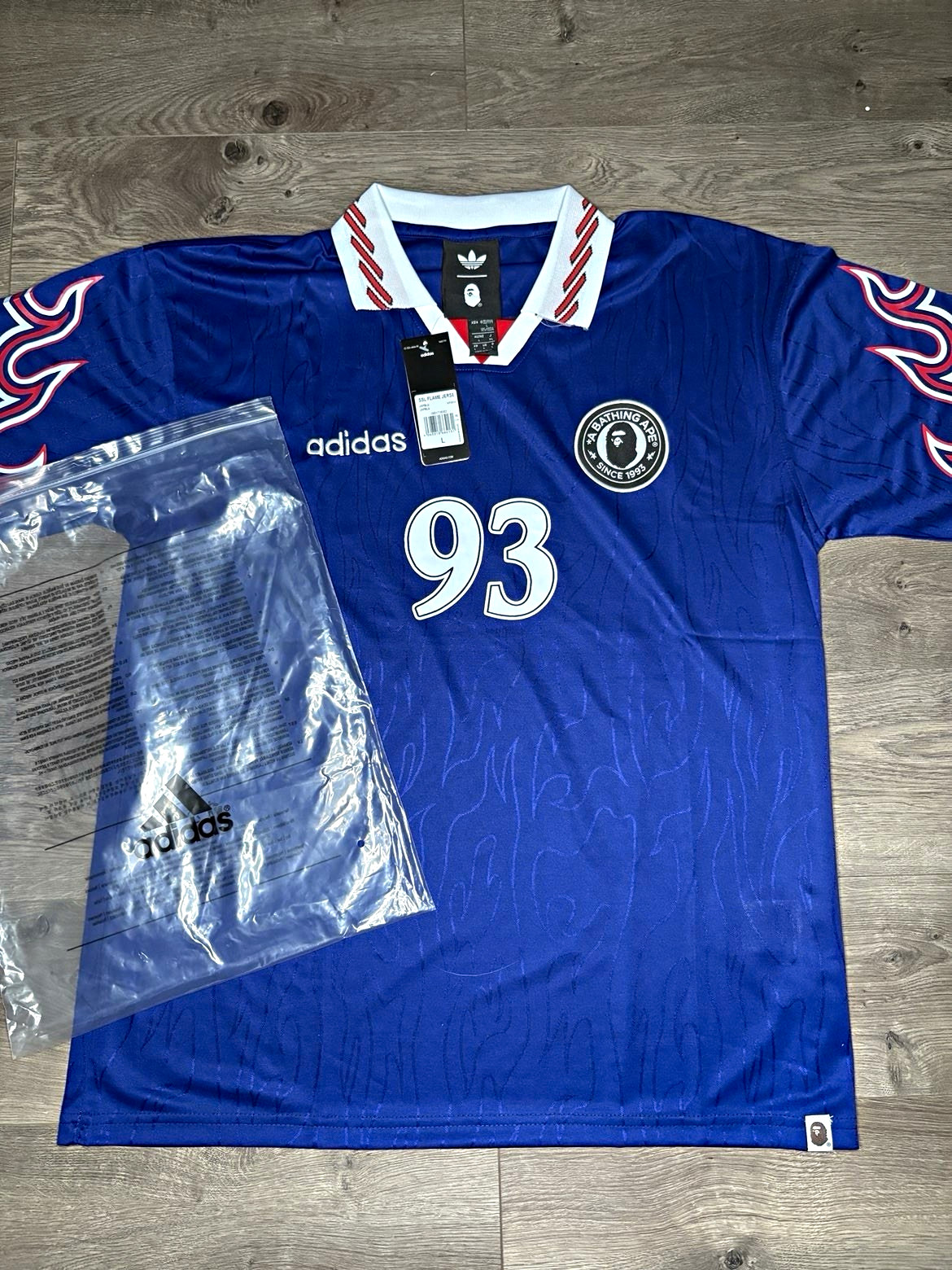 adidas x BAPE Blue Short Sleeve Soccer Jersey #93 Men's Size L adidas x BAPE Blue Short Sleeve Soccer Jersey #93 Men's Size L