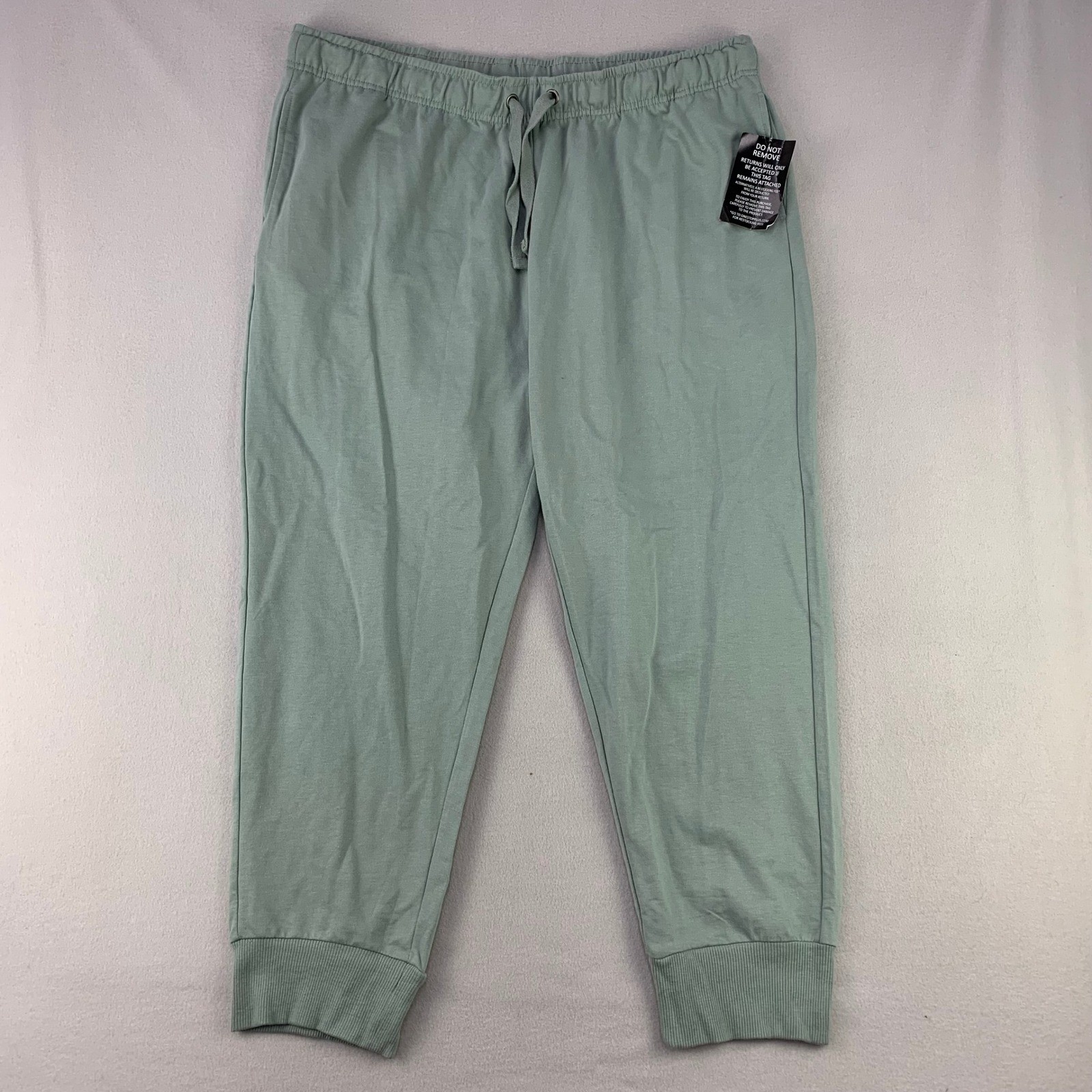 Ellos French Terry Joggers Women 1X Sage Green Lounge Drawstring Elastic Waist Ellos French Terry Joggers Women 1X Sage Green Lounge Drawstring Elastic Waist