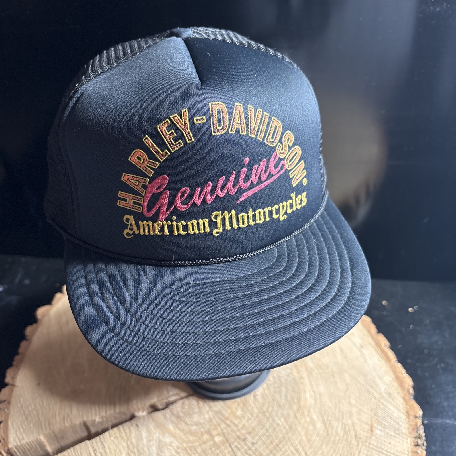 Vintage Harley Davidson Trucker Hat Genuine AmericanMotorcycles Black Snapback Vintage Harley Davidson Trucker Hat Genuine AmericanMotorcycles Black Snapback