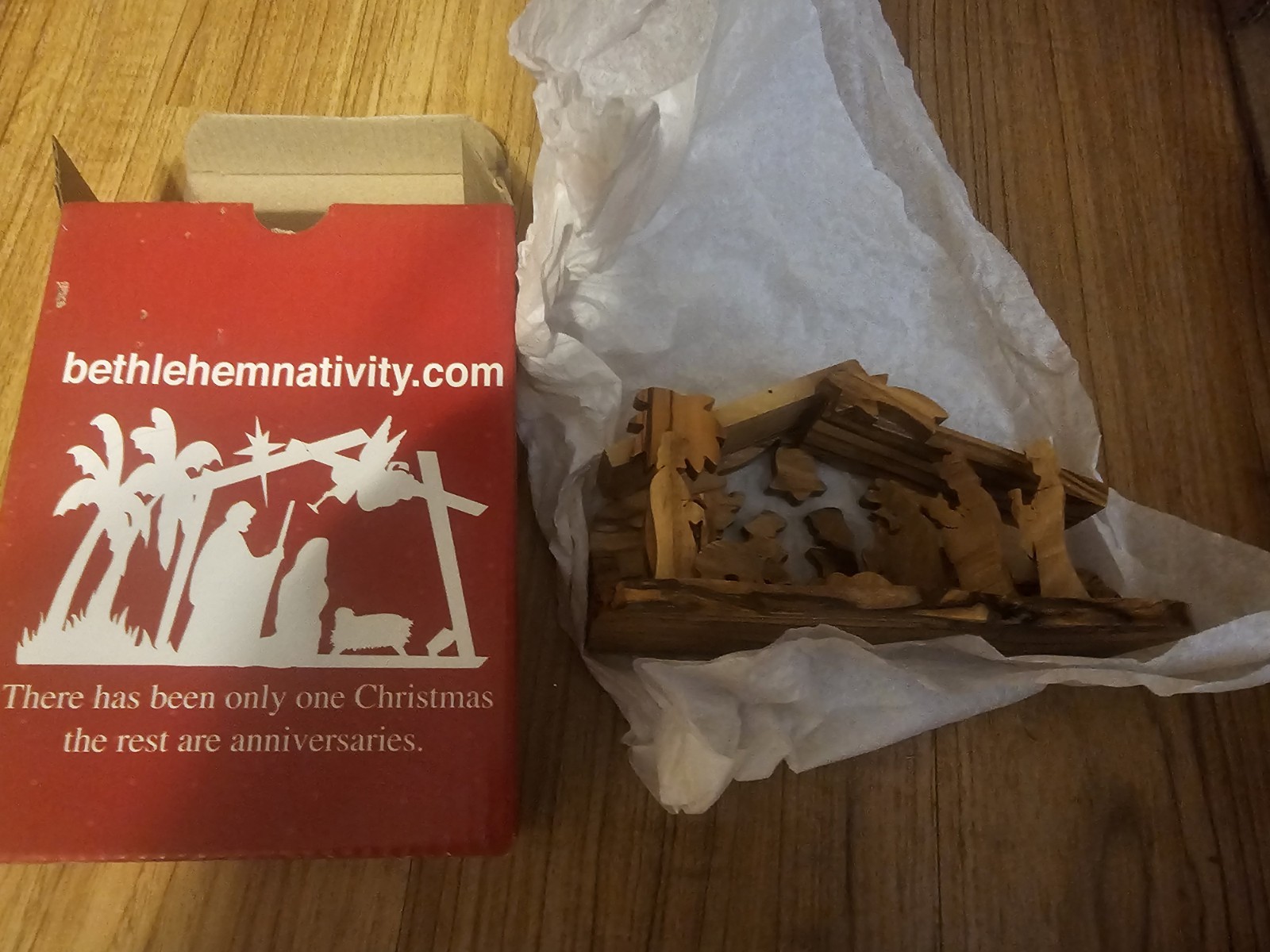 Bethlehem Nativity Olive Wood Hand Carved Set Christmas Holiday In Box