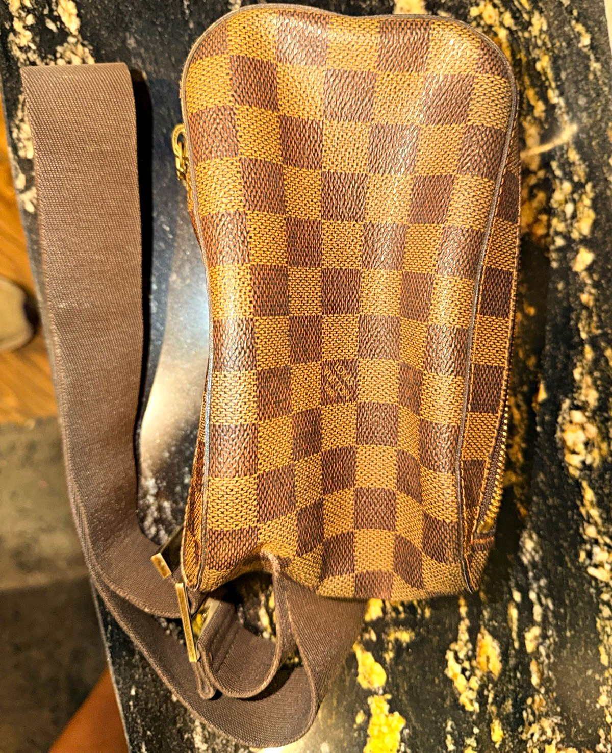 Authentic Louis Vuitton Damier Ebene Brown Belt Bag Fanny Pack Zip