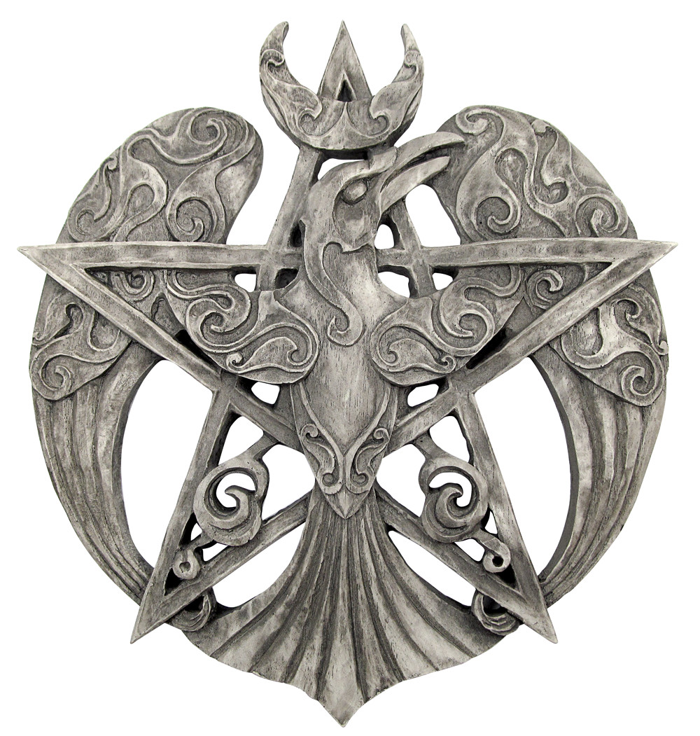 Large Crescent Raven Pentacle Plaque - Wiccan Pagan Stone Finish Dryad Design Large Crescent Raven Pentacle Plaque - Wiccan Pagan Stone Finish Dryad Design