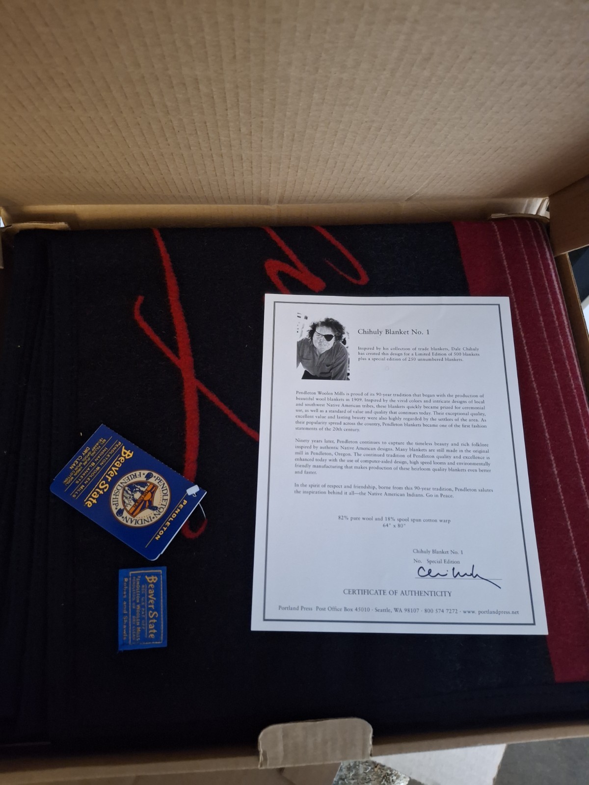 Chihuly Pendleton Beaver State Blanket #1 Signed Ltd Edition Unnapped New Rare Chihuly Pendleton Beaver State Blanket #1 Signed Ltd Edition Unnapped New Rare