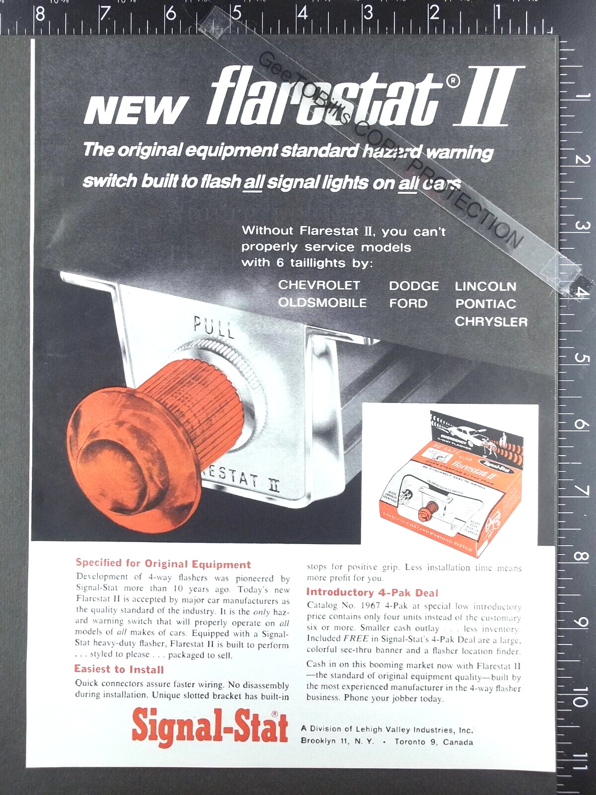 1966 ADVERTISING for Flarestat II emergency 4-way flasher for 60's Chevy Pontiac