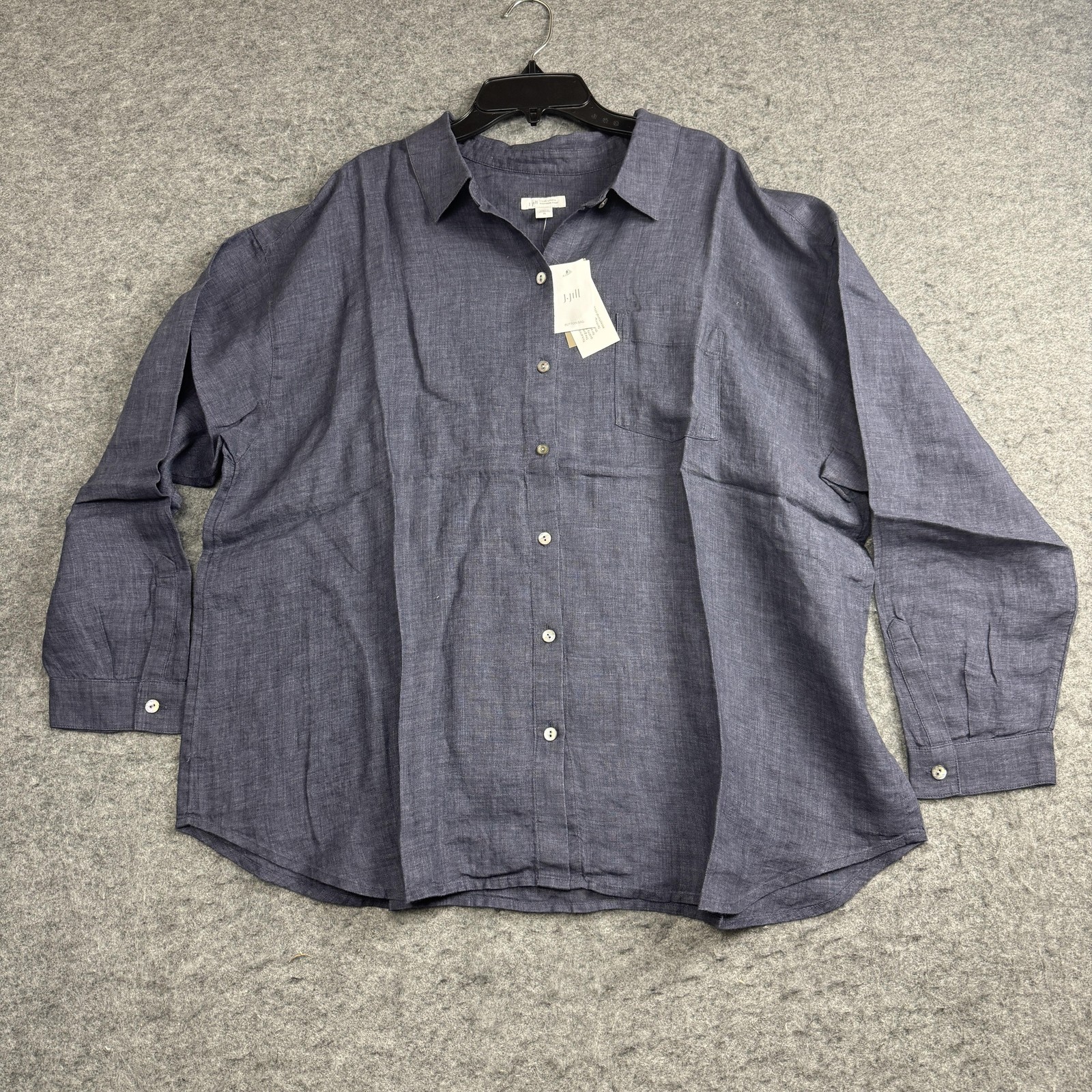 J. Jill Shirt Womens XL Nightmulti Blue Linen Button Up Long Sleeve Tunic