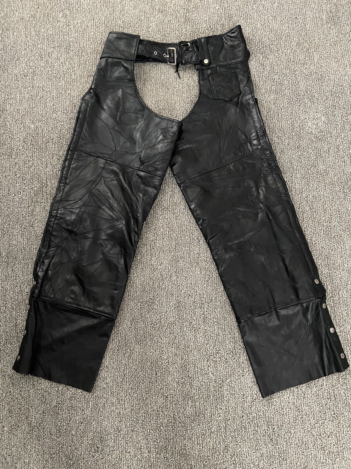 Vtg Giovanni Genuine Leather Black Motorcycle Riding Chaps Size XL Adjustable Vtg Giovanni Genuine Leather Black Motorcycle Riding Chaps Size XL Adjustable