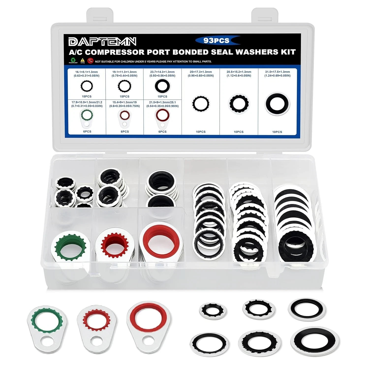 93PCS A/C Compressor Seal Washers Assortment Kit, 9 Sizes Air Conditioning Sy... 93PCS A/C Compressor Seal Washers Assortment Kit, 9 Sizes Air Conditioning Sy...