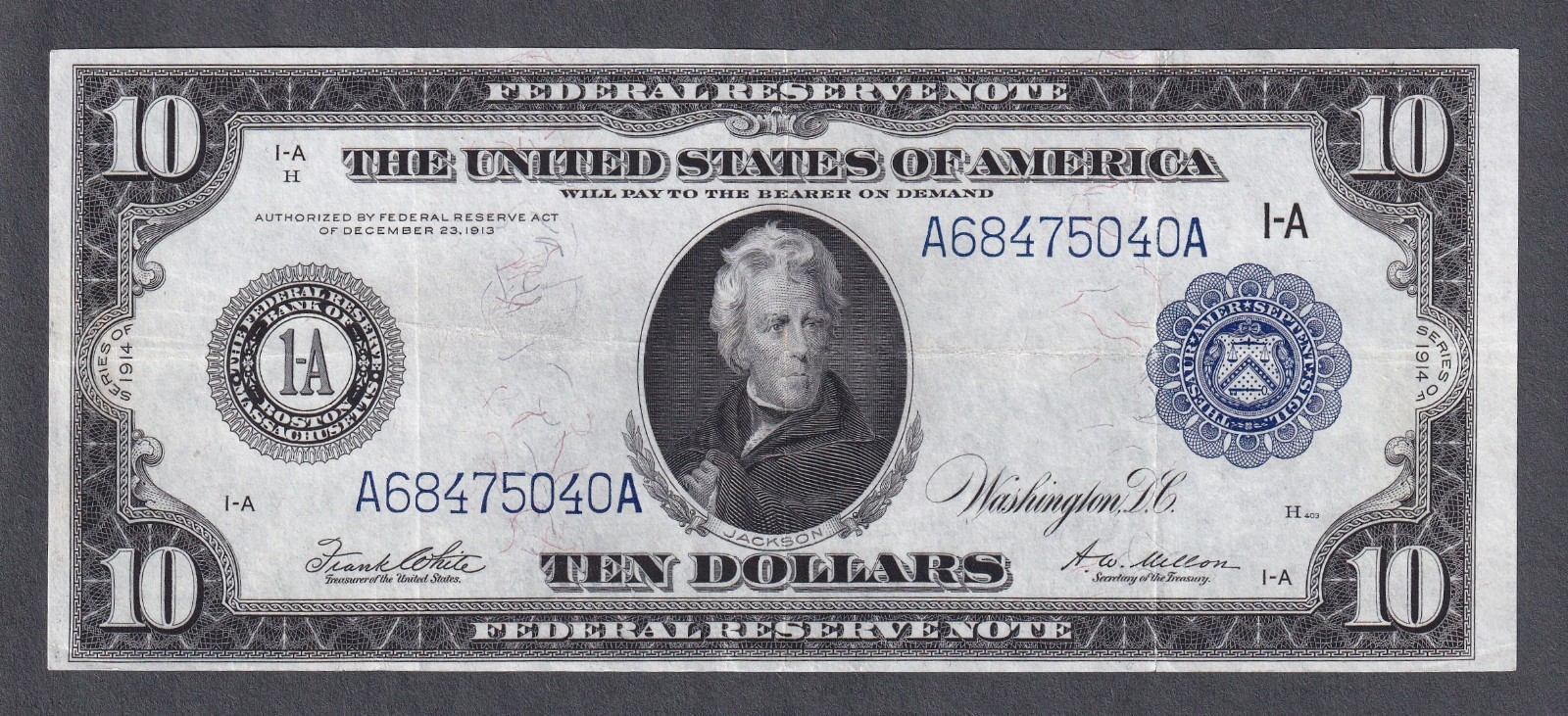 1914 $10 LARGE Size BOSTON District CRISP VF+/XF Federal Reserve Note