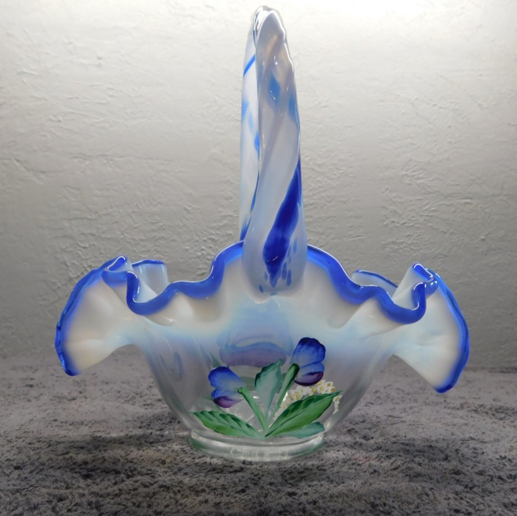 Fenton French Opalescent Blue Glass Basket The Glass Legacy Collection 95th Ann. Fenton French Opalescent Blue Glass Basket The Glass Legacy Collection 95th Ann.