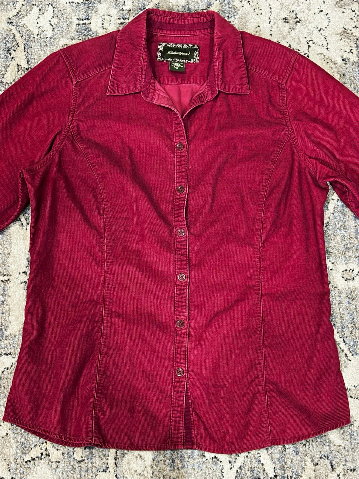 Eddie Bauer Women\'s M Tall Red Corduroy Cotton Collared Long Sleeve Button-Up Eddie Bauer Women\'s M Tall Red Corduroy Cotton Collared Long Sleeve Button-Up