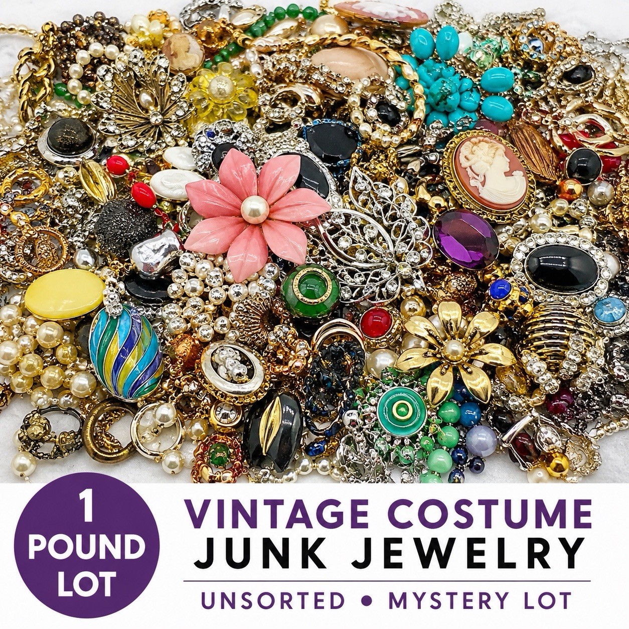 1 LB Vintage Costume Broken Junk Jewelry Mystery Lot Tangled Craft Repurpose
