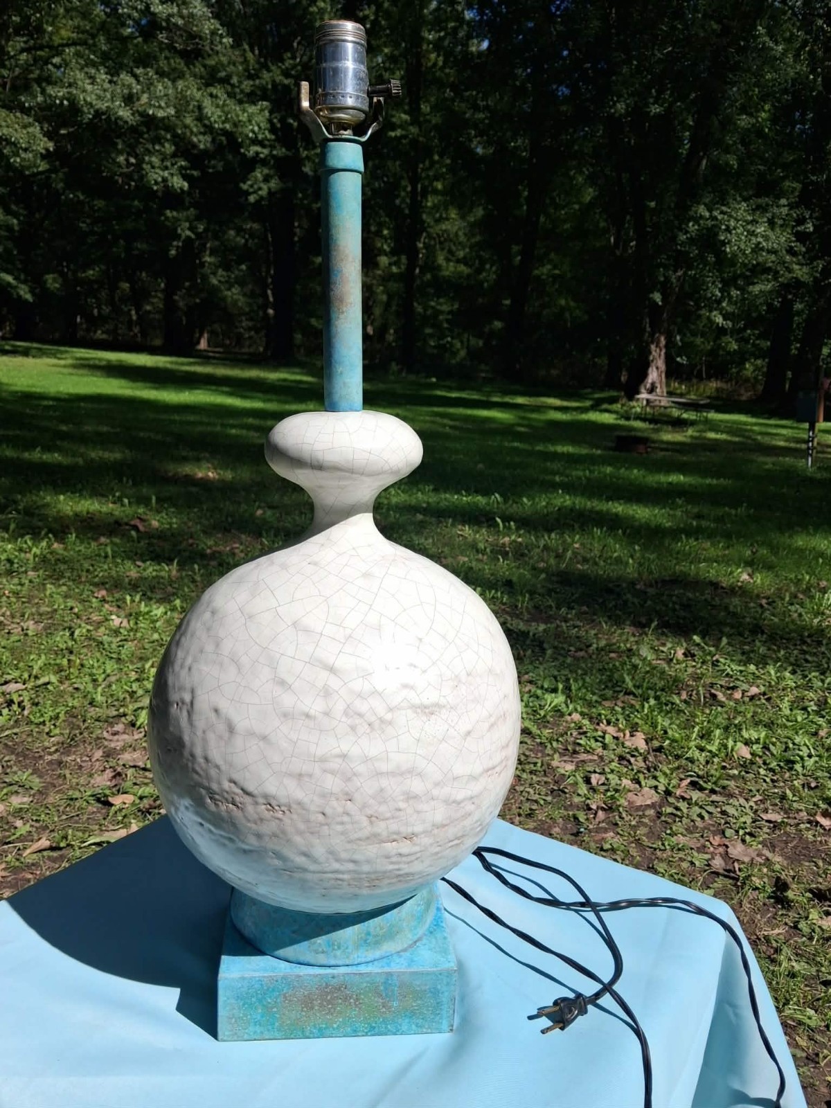 One of a kind Large Vintage MCM Marbro White Crackle Table Lamp Square Base. One of a kind Large Vintage MCM Marbro White Crackle Table Lamp Square Base.