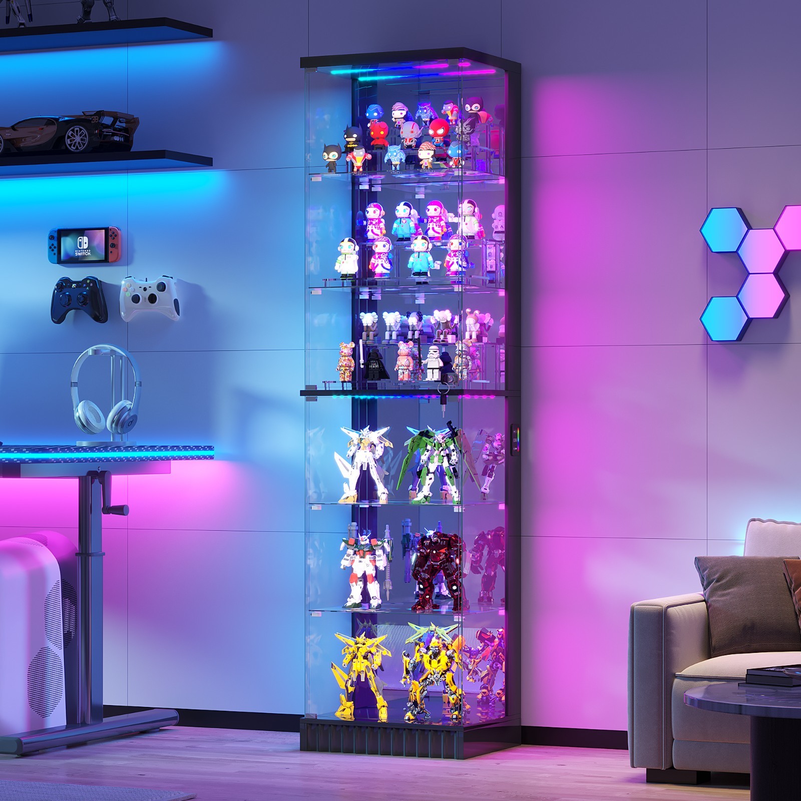 6-Tier Corner Display Cabinet with Glass Doors & Locks, RGB Lights, App Control