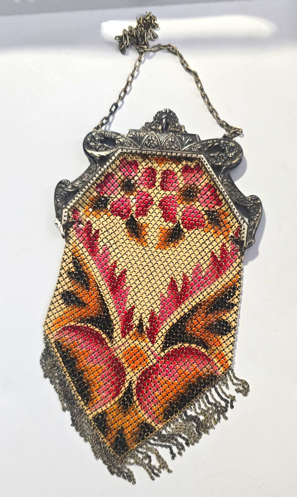 Gorgeous Antique Victorian 1920\'s Mandalian Mfg. Co. ? Enameled Metal Mesh Bag Gorgeous Antique Victorian 1920\'s Mandalian Mfg. Co. ? Enameled Metal Mesh Bag