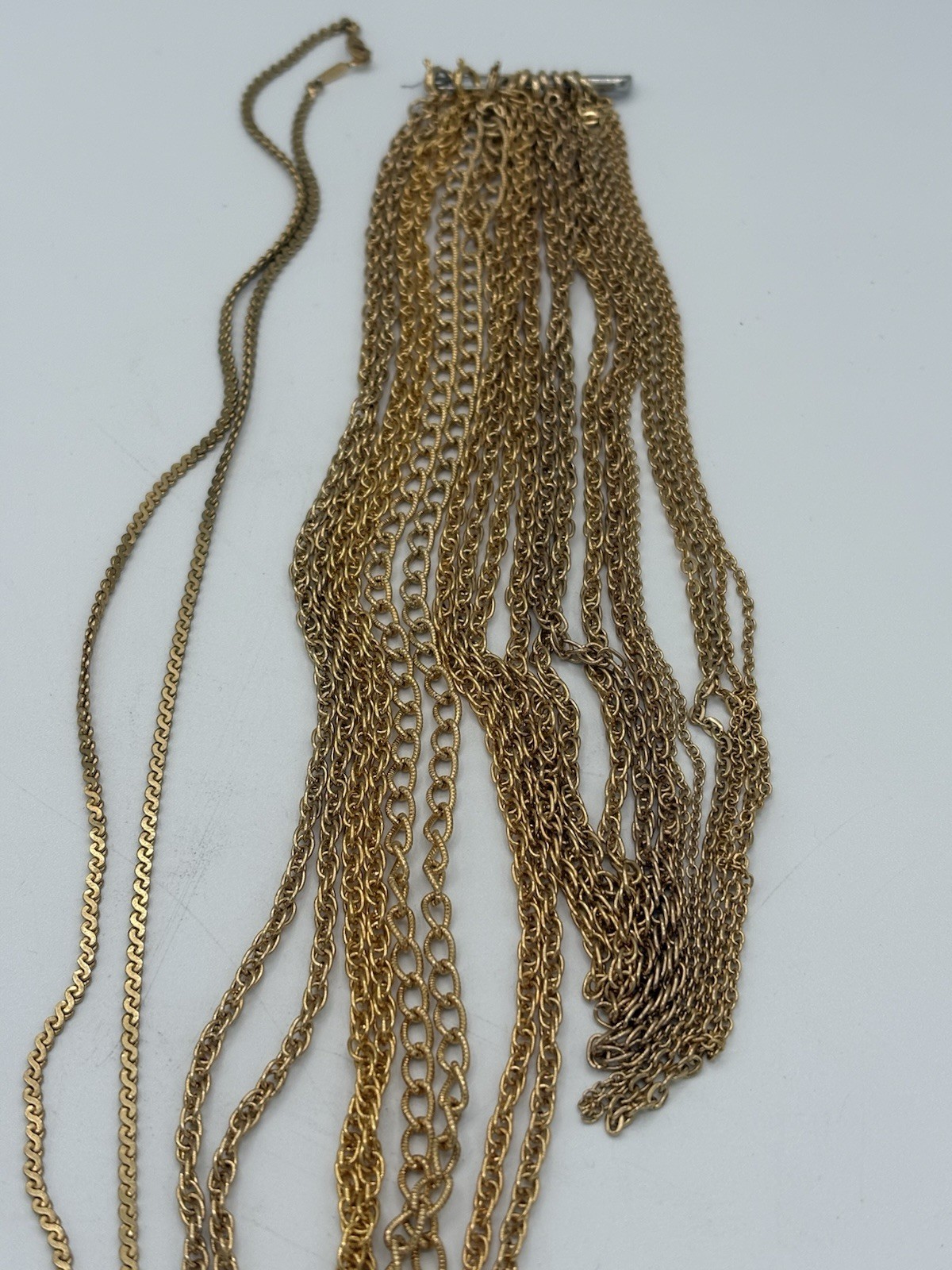 11 Vintage Gold Tone Chain Necklace Lot 16”-28” Mixed Styles + 1 Signed Monet