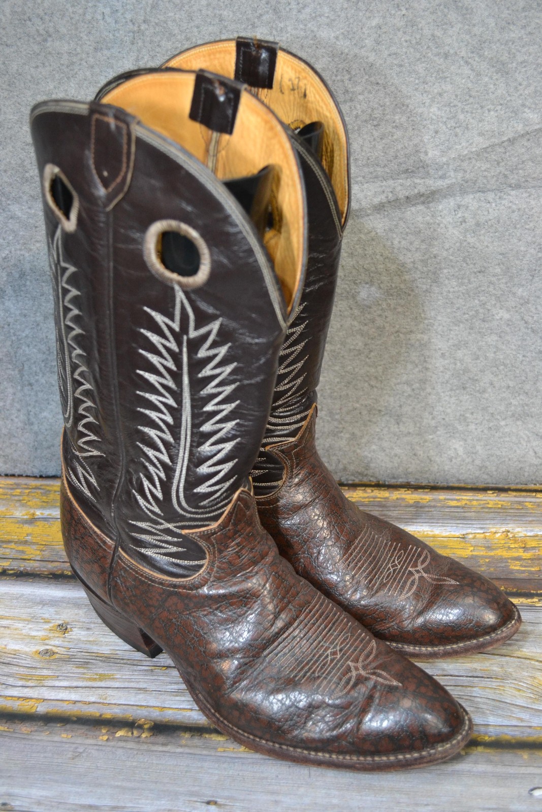 VTG Tony Lama Gold Label Caribou Boots Men 13.5 Brown Leather Western Cowboy USA