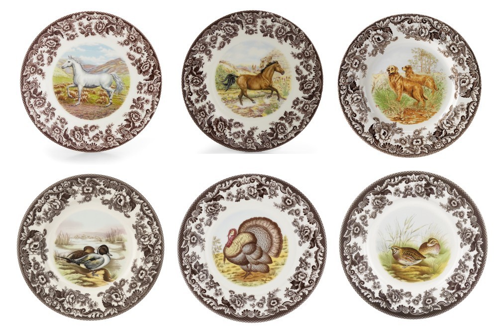 Spode woodland set of 6 X dinner plates- 6  designs inc horses-----3707-----