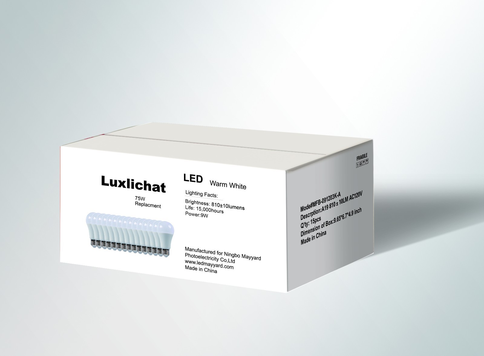 Luxlichat Dimmable 75W Equivalent A19 LED Light Bulb Warm White (3000K)-15 PACK Luxlichat Dimmable 75W Equivalent A19 LED Light Bulb Warm White (3000K)-15 PACK