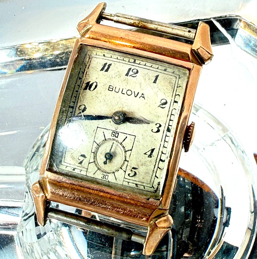 Vintage BULOVA Tank Mechanical 1940S Seconds Subdial 14k GF 17 JEWELS Watch Runs