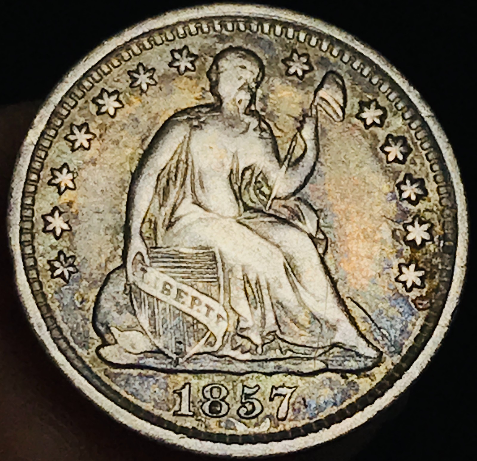 1857 Seated Liberty Half Dime 5C Ungraded 90% Silver US Coin CC29567 1857 Seated Liberty Half Dime 5C Ungraded 90% Silver US Coin CC29567
