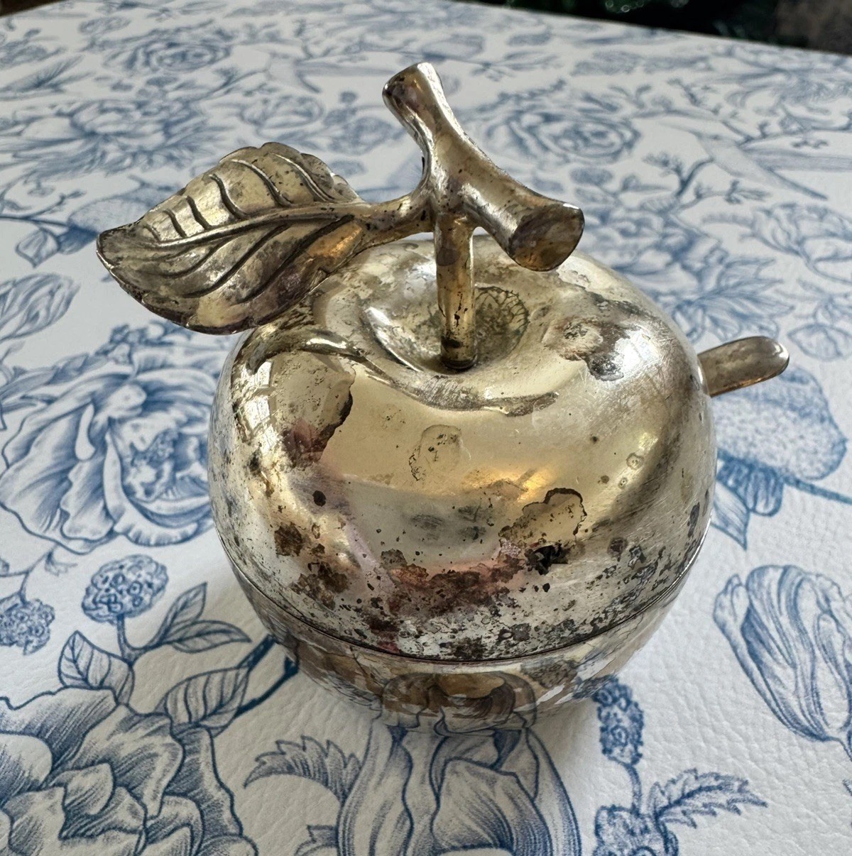 RARE Vintage Silver Plate Apple Condiment Jar w/ Spoon Cottagecore Whimsical RARE Vintage Silver Plate Apple Condiment Jar w/ Spoon Cottagecore Whimsical