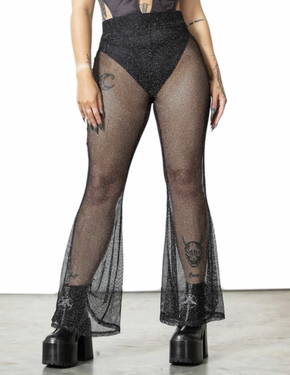 KILLSTAR Double Platinum Flares Black Silver Mesh Trousers Size 4XL BNWT Gothic