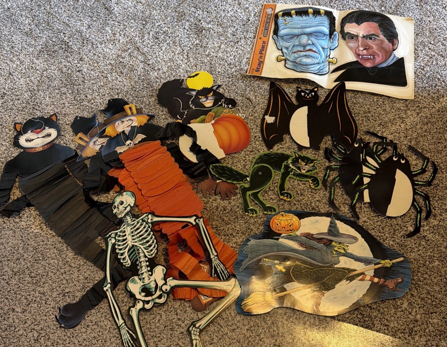 Vintage Halloween decorations 1960s Bat Cat, Witch Dracula Frankenstein Vintage Halloween decorations 1960s Bat Cat, Witch Dracula Frankenstein